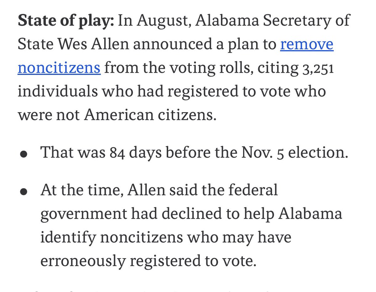 greg_price11's tweet photo. The actual details of this DOJ lawsuit against Alabama are insane.

Kamala’s DOJ is suing them because they removed less than 4,000 people from the voter rolls who registered despite not being citizens. https://t.co/rXne2h4l9d