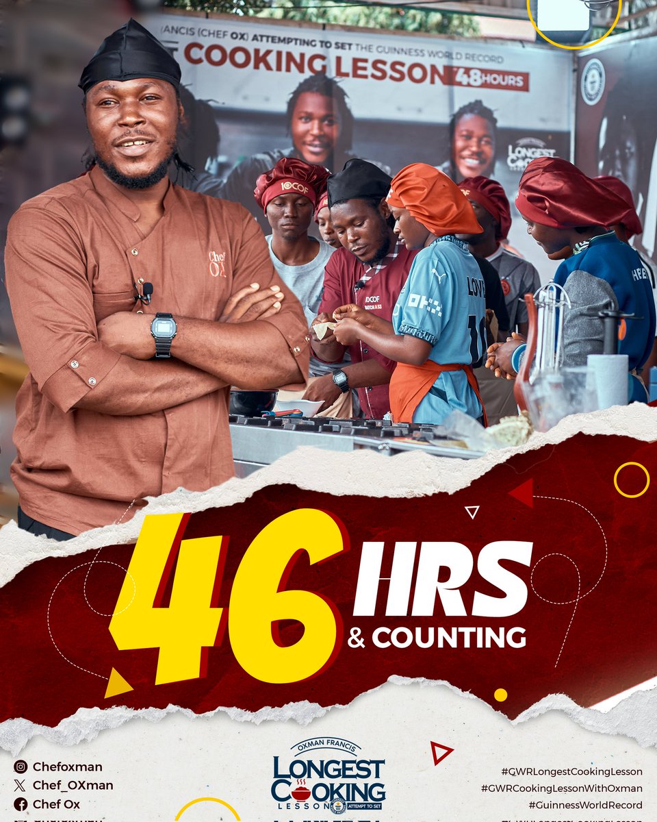 Do the maths please, how much time do we have left? 

#GWRLongestCookingLesson
#GWRCookingLessonWithOxman
#GuinnessWorldRecord