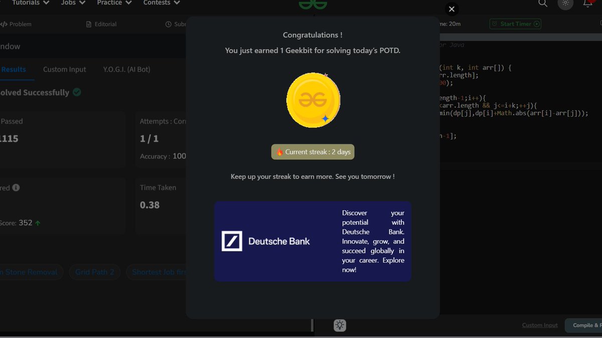 CodeKidExplorer's tweet image. ✅ Day 19 of the #geekstreak2024 challenge complete! Solved today’s Problem of the Day on
@geeksforgeeks
@deutschebank
📷 Ready to keep the streak going for the next 02 days! 📷 📷