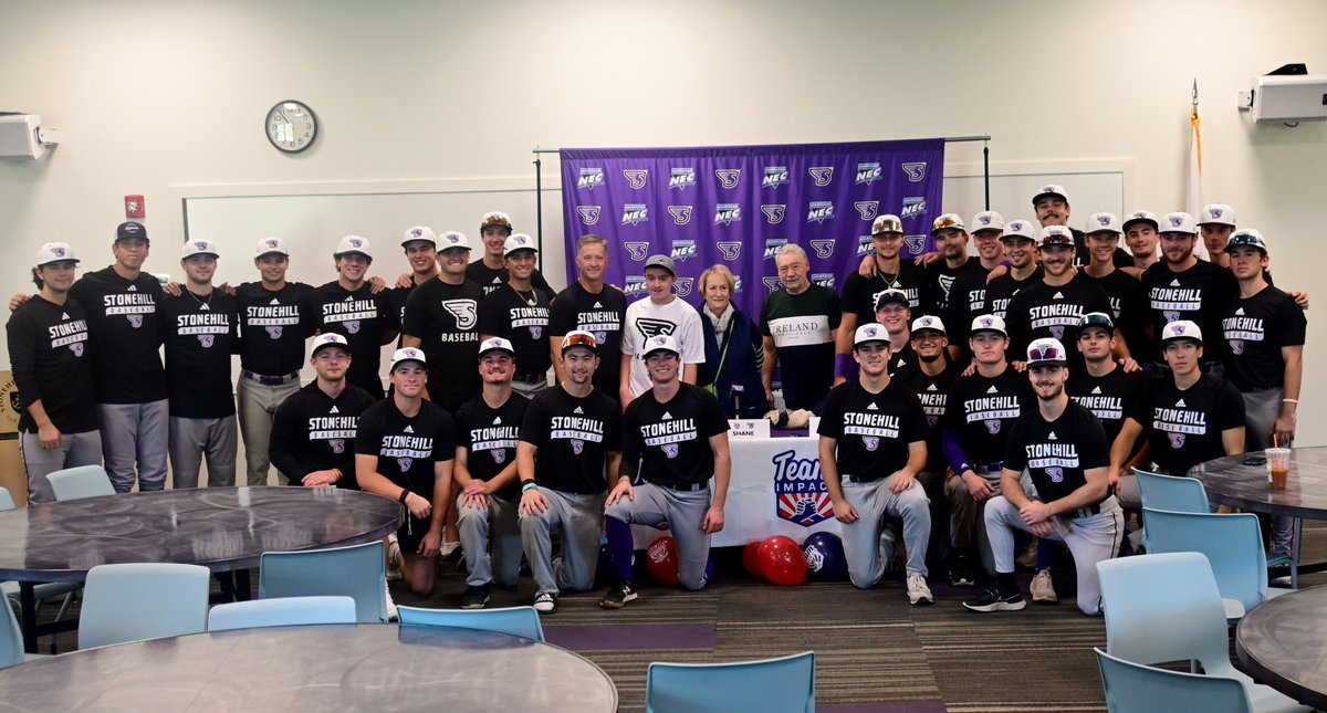 GoStonehill's tweet photo. โพ๏ธ IT'S A STRIKE โผ๏ธ
@StonehillBASE welcomed its newest teammate, Shane, through the College's partnership with @GoTeamIMPACT this morning.
Shane threw a perfect strike to get today's fall game underway!
Welcome to the Skyhawks, Shane!
#GoHill | #BeTheImpact | #NECBB