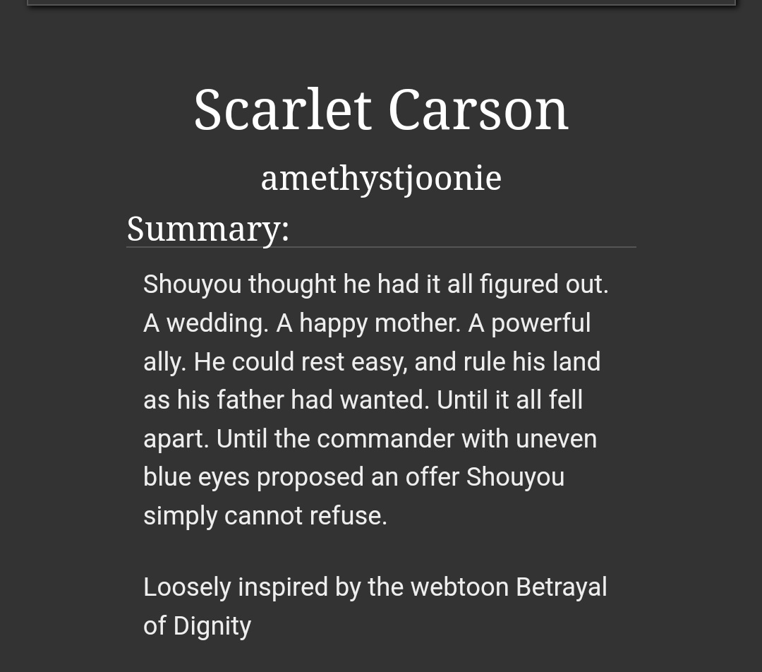 joonsgashina's tweet photo. My first #kagehina fic

scarlet carson

what happens when shouyou tried to play matchmaker between his sister and the most powerful commander in the realm? Angst ensues.

https://t.co/WZaf6MjbEe https://t.co/Sm7bwRHNDe
