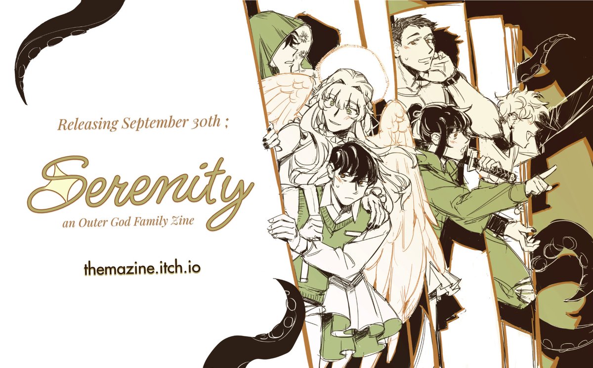 🤎 We're on our way! Serenity, an Outer God Family Zine, is releasing digitally for free TOMORROW on our itchio page! 

(Art by <a href="/nemomosso/">nem (art posting on 🦋)</a>)