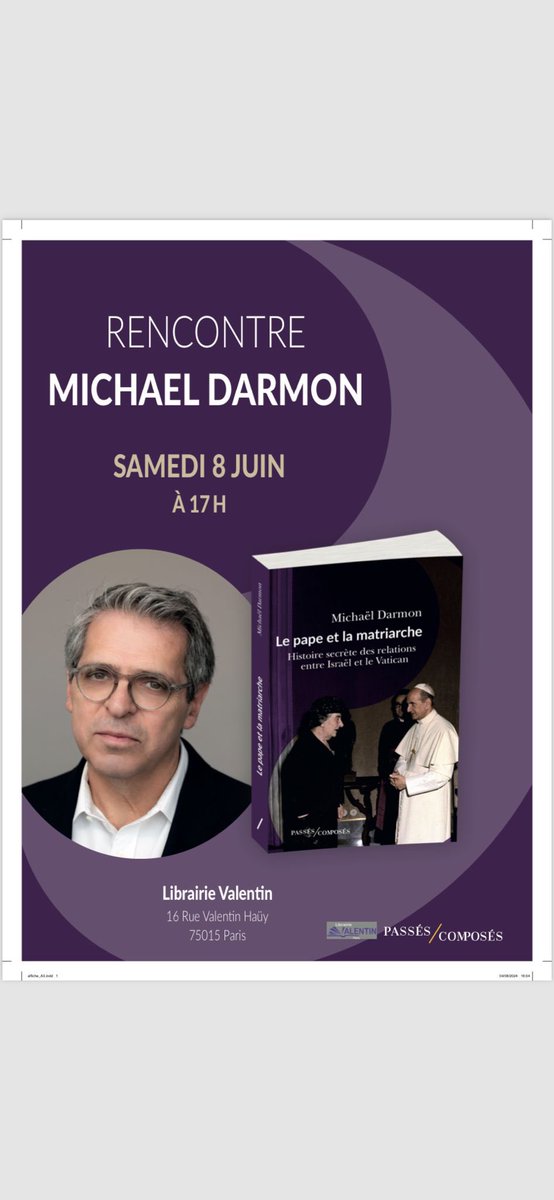 📚 Je serai demain dans l’émission de France 2 « Le <a href="/jourduseigneur/">Le Jour du Seigneur</a> » pour évoquer « Le pape et la matriarche - Histoire secrète des relations entre Israël et le Vatican ».

👉 Dimanche 29 septembre 224 
Parole inattendue 
10h40 <a href="/FranceTV/">France tv</a> France 2