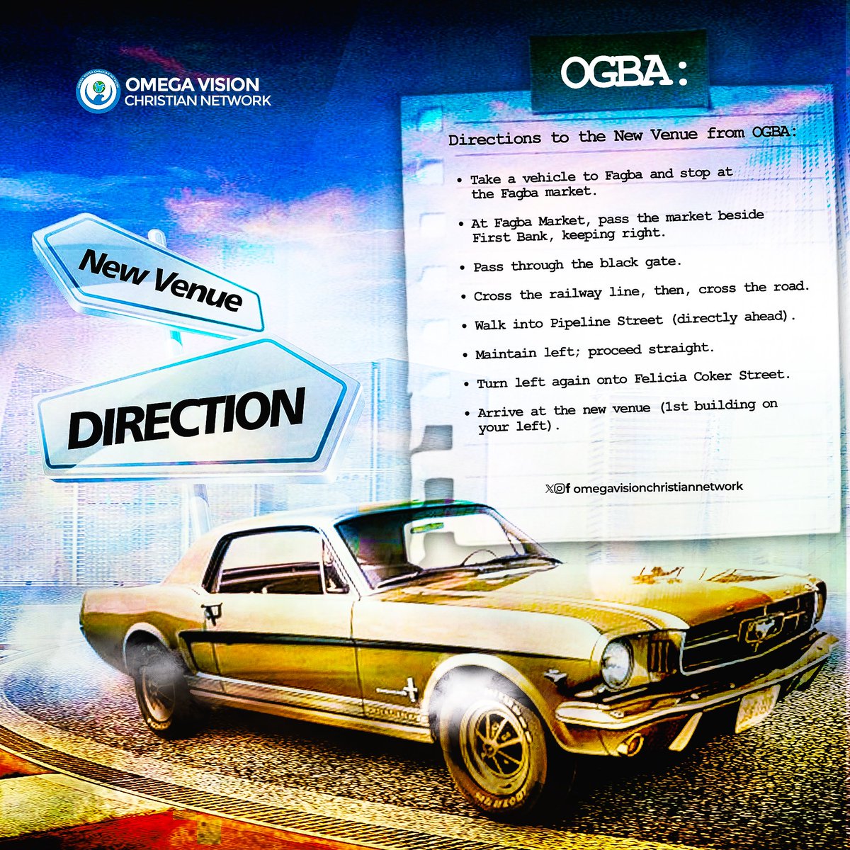 OmegaVision_'s tweet photo. DIRECTIONS TO CHURCH VENUE!
You can be a part of our celebration service on the first Sunday in October; Sunday, 6th October, 2024.
There's never a better time to join us than now.
Check through the slides for routes to the new venue. See you in church. #OmegaVision #OVCN https://t.co/pE5hHaKz9e