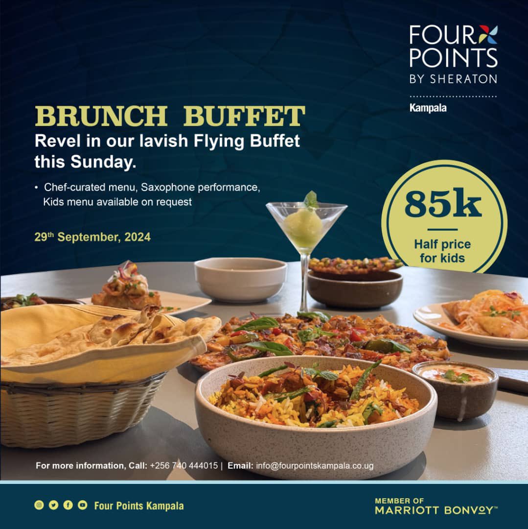 FPkampala's tweet image. Taste the extraordinary this Sunday! 
Join us for a flying buffet, featuring delectable dishes from our chef, live saxophone music, and spectacular views. All for only 85k per person, with half price for kids. 

#fourpoints #flyingbuffetbrunch #sundaybrunch