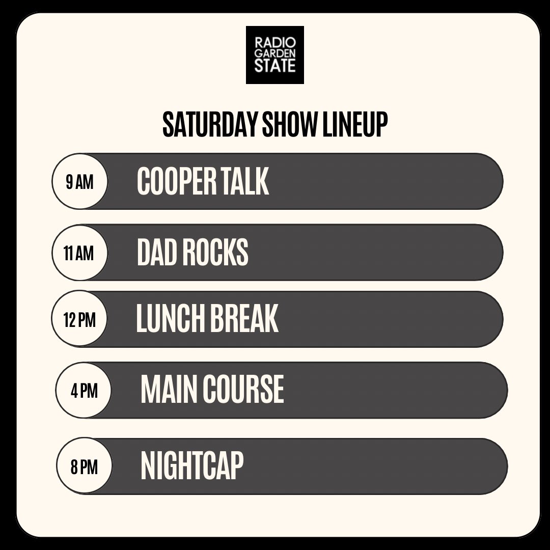 Your Saturday soundtrack is here—local legends, fresh tunes, and nothing but Jersey pride! radiogardenstate.com