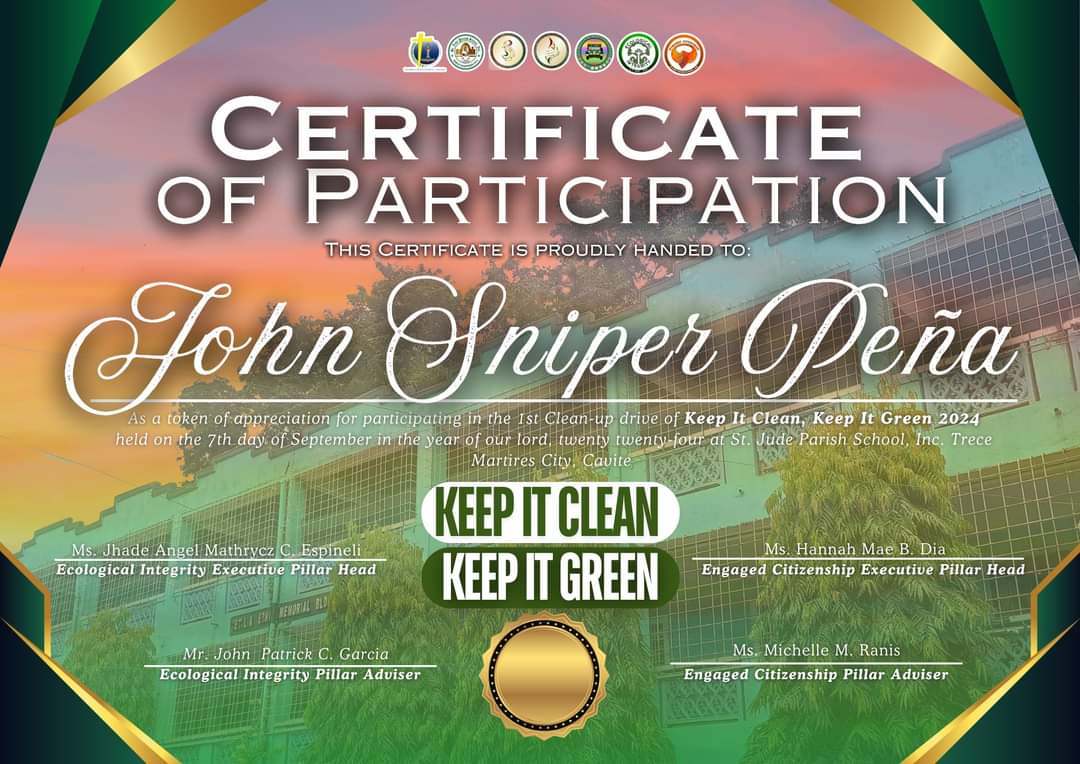 sjps_eco's tweet photo. A certificate of participation is awarded to acknowledge efforts and their will to help our mother nature. We are grateful for your support. Our mission is propelled by your unwavering commitment and kindness.
#KeepItCleanKeepItGreen
#EcologicalIntegrityPillar https://t.co/WEGumBn1u6