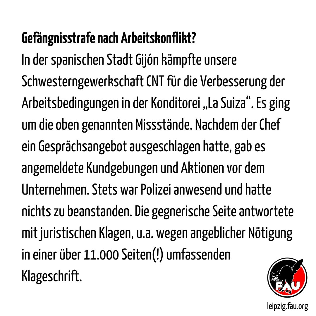 Hoch die internationale Solidarität! In Spanien wurden 6 Gewerkschafter*innen der CNT zu Haftstrafen verurteilt - wegen eines Arbeitskampfes! 1/2