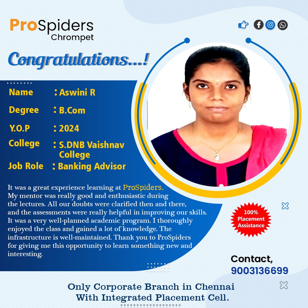 qspiderschromp1's tweet photo. 🎉 Exciting News! 🎉

🎉Congratulations ASWINI R👏

💼✨

#Prospiders #BankingCourse #CareerSuccess #StudentAchievement #ProudMoment #DreamJob #prospiderschrompet #Chennai #prospiderschennai #sdnbvaishnavcollege https://t.co/EHff8zaM3J