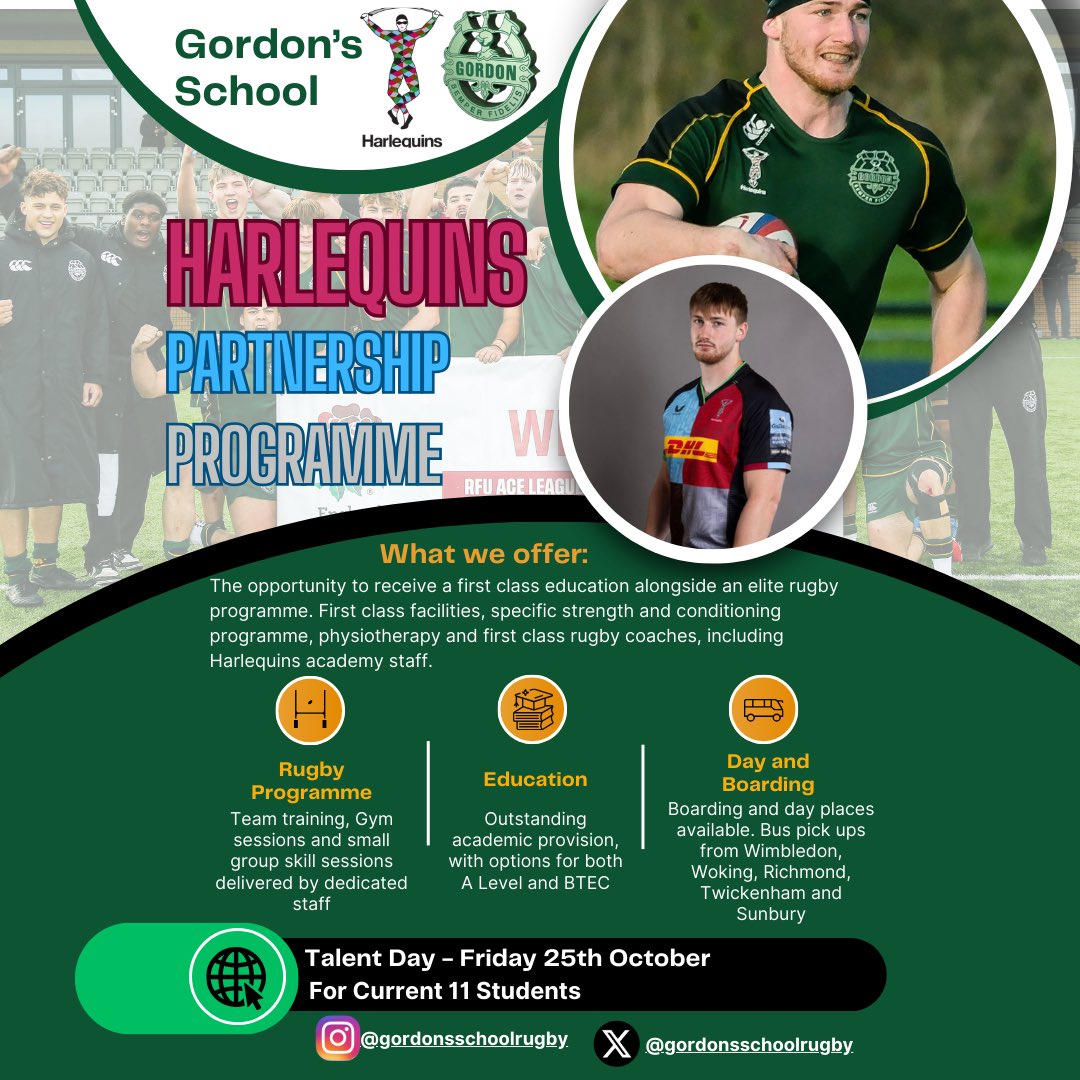 Applications now open for our <a href="/harlequins/">Harlequins 🃏</a> Partnership Programme. Use the link to sign up to our Talent Day looking for Y12 entry in September 2025 #bleedgreen <a href="/GordonsSch/">Gordon's School</a> <a href="/GordonsPEDept/">GordonsPE</a> @NextGenXV 

trybooking.com/uk/events/land…