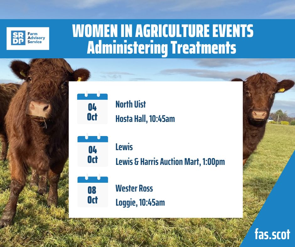 Want advice on administering treatments to animals?  Learn about antibiotic choice, painkillers, injection locations &amp; depths, needle gauges &amp; dosage. 
4 Oct - Uist 
4 Oct - Lewis &amp; Harris 
8 Oct - Wester Ross
Sign up at fas.scot/events <a href="/NFUtweets/">National Farmers' Union</a> <a href="/SRUCVets/">SRUC Veterinary Services</a> <a href="/WiAScot/">Women in Agriculture</a>