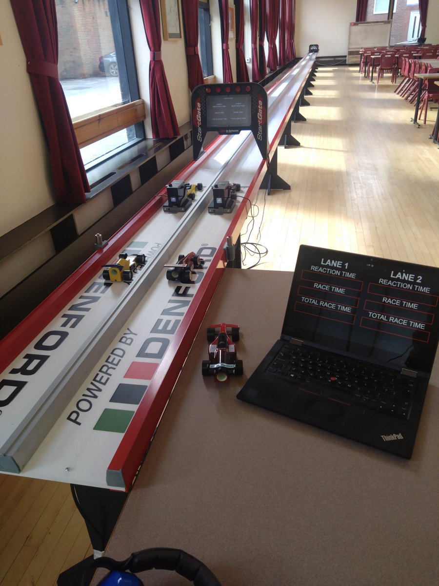 Our @f1inschoolsUK track is all set up and ready to race for <a href="/BablakeSchool/">Bablake</a> open morning.