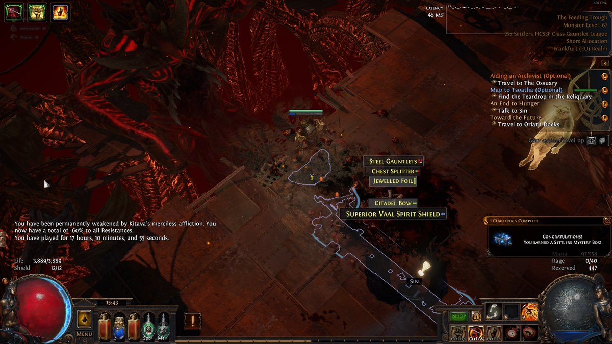 Arislash's tweet image. Gamiiing first attempt managed to complete the PoE Settlers Gauntlet campaign (SSF HC BTW) @Zizaran @pathofexile