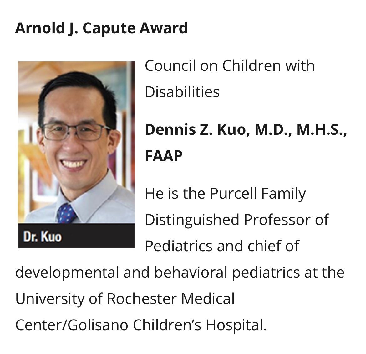 Shetal Shah (@nicubatman) on Twitter photo Congratulations 🎈to my friend Dr. Dennis Kuo of <a href="/NY1AAP/">NYSAAPCH1</a> on receipt of the <a href="/AmerAcadPeds/">American Academy of Pediatrics</a> Capute Award! 🥇 No greater advocate for children w/disabilities. RT <a href="/NYSAAPCH2/">NYS AAP - Chapter 2</a> <a href="/NYSAAPCH3/">NYS AAP - Chapter 3</a> <a href="/DocEMurray/">Dr. Elizabeth Murray</a> <a href="/URMed_GCH/">Golisano Children's Hospital</a> <a href="/AAPexperience/">AAP National Conference & Exhibition</a> Congratulations 🎈to my friend Dr. Dennis Kuo of <a href="/NY1AAP/">NYSAAPCH1</a> on receipt of the <a href="/AmerAcadPeds/">American Academy of Pediatrics</a> Capute Award! 🥇 No greater advocate for children w/disabilities. RT <a href="/NYSAAPCH2/">NYS AAP - Chapter 2</a> <a href="/NYSAAPCH3/">NYS AAP - Chapter 3</a> <a href="/DocEMurray/">Dr. Elizabeth Murray</a> <a href="/URMed_GCH/">Golisano Children's Hospital</a> <a href="/AAPexperience/">AAP National Conference & Exhibition</a>