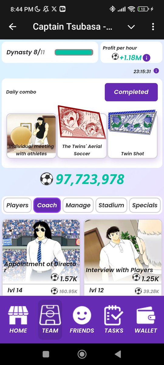 Captain Tsubasa daily combo 28 Sept 2024

linktr.ee/Dryyy99