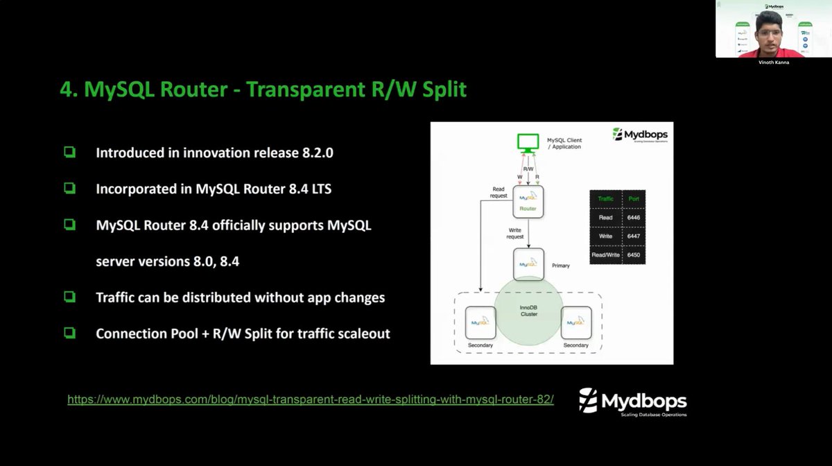 MydbopsOfficial's tweet photo. 🌟 What an insightful #webinar with Vinoth Kanna!

We explored the latest advancements in #MySQL 8.4.

Thanks to all who joined! Missed it? Stay tuned for the recording! Meanwhile, access the presentation here: https://t.co/U7U4Cugaea

#Mydbops #DatabaseManagement #MySQL8 https://t.co/AtotlKcQlk
