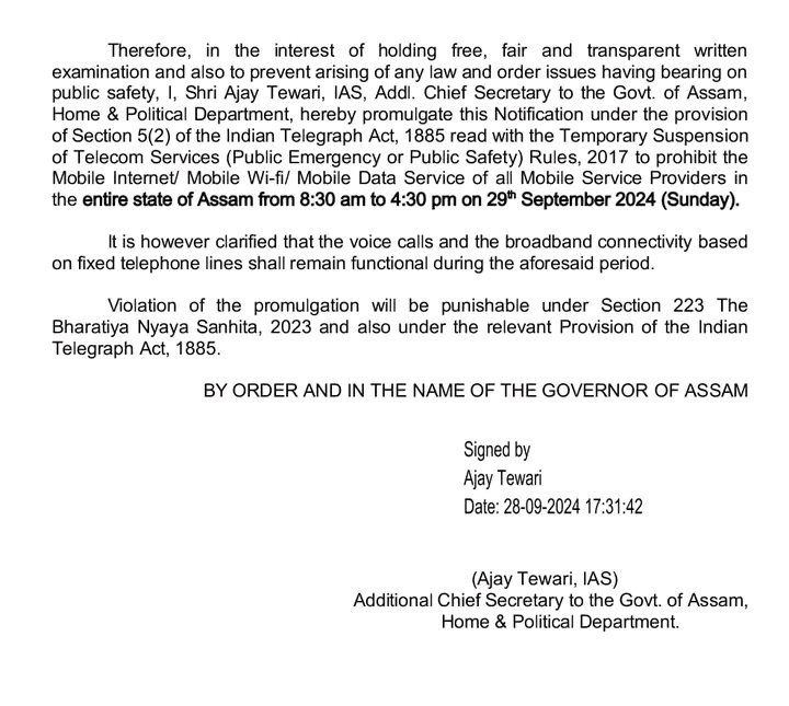 diprassam's tweet image. #IMPORTANTNOTIFICATION #ADRE

Important notification regarding #prohibition of #MobileInternet/ Mobile wi-fi / #MobileDataServices on 29th September 2024 .