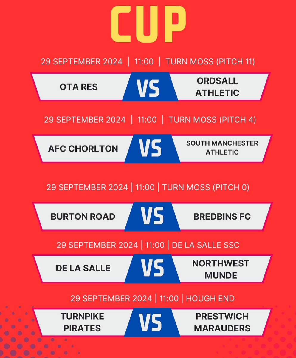 ManchesterASFL's tweet image. ⚽️ MATCHWEEK 5 ⚽️

Here are the fixtures for the 5th Matchweek of the 24/25 season. 

Get down and support the teams!! 

#masfl