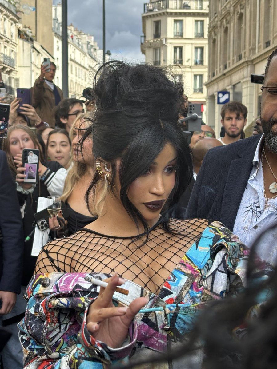 Cardi B arrives at Vivienne Westwood's show during Paris Fashion Week.