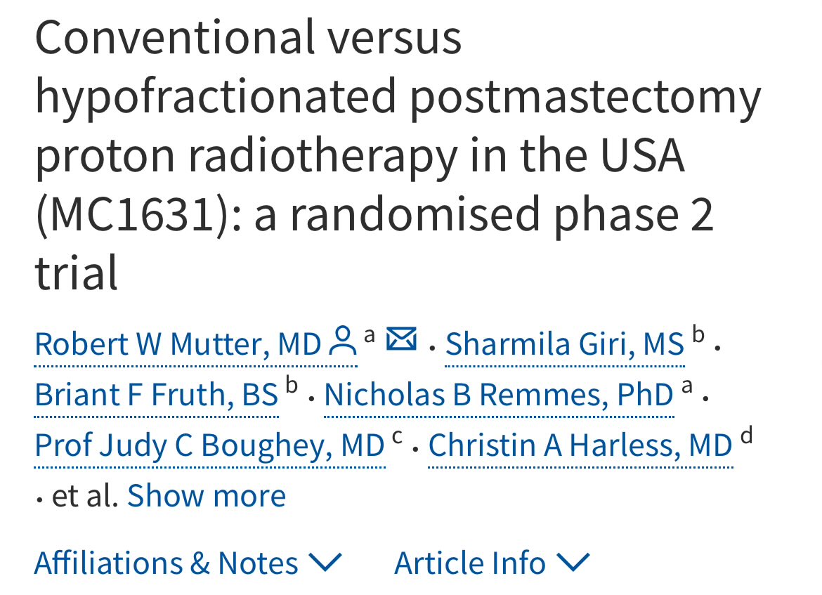 5_utr's tweet image. 15 fx protons for PMRT is also a dud

50/25, RBE 1.1 vs 40.05/15 RBE 1.1 proton PMRT

Primary endpoint: 2-year complication rate, non-inferiority, 10% NI margin 

Results: one-sided 95% CI 18.5 👎 

Why use protons at all in this setting? I don’t get it 🤷‍♂️ #ASTRO24