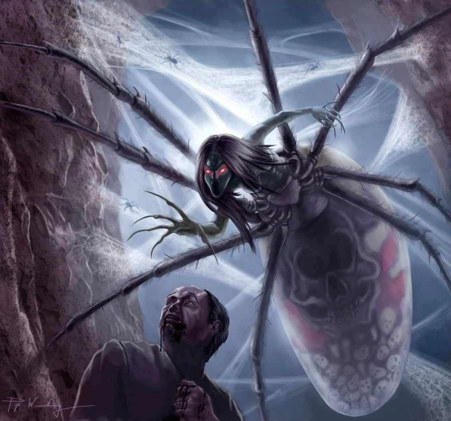 HallowsInk's tweet photo. In Japanese folklore, Jorogumo is a spider woman who lures men to her home, only to trap and devour them. Her beautiful disguise hides her deadly nature. ๐ท๏ธ๐
#HorrorFolklore #JapaneseMyths https://t.co/3HVc8a40Qx