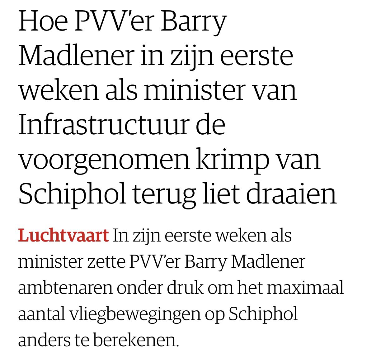 Dit is ongekend onrecht van PVV-minister Madlener richting honderdduizenden omwonenden van Schiphol.

Na jaren van eenzijdige groei van de luchtvaart ten koste van omwonenden en leefomgeving, waren de vorige minister van IenW en de vorige directeur van Schiphol eindelijk tot