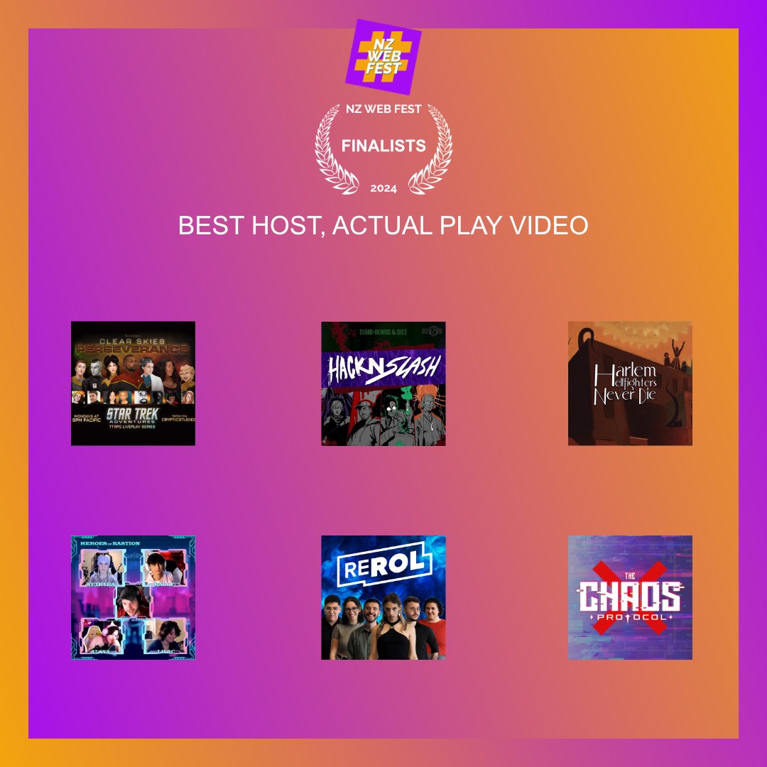 Good luck to all the nominees for BEST HOST, ACTUAL PLAY VIDEO! (1 of 2)

Clear Skies: Perseverance by <a href="/StreampunksRPG/">The Streampunks RPG Group</a>
Hack N Slash by <a href="/dumbdumbdice/">Dumb-Dumbs & Dice</a>
Harlem Hellfighters Never Die by <a href="/QueensCourtRPG/">Queen's Court Games</a>

🎧🤞🌟🤞🎧
#audiofictionworldcup #podcast