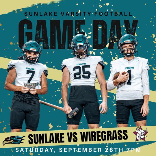 🚨GAME DAY🚨
🆚 Wiregrass 
🕖7:00pm
📍Sunlake High School

Wake up it’s Game Day!!! Let’s Go!!!! Come out and support your Seahawks tonight at home. Let’s go 1-0 this week!!!
