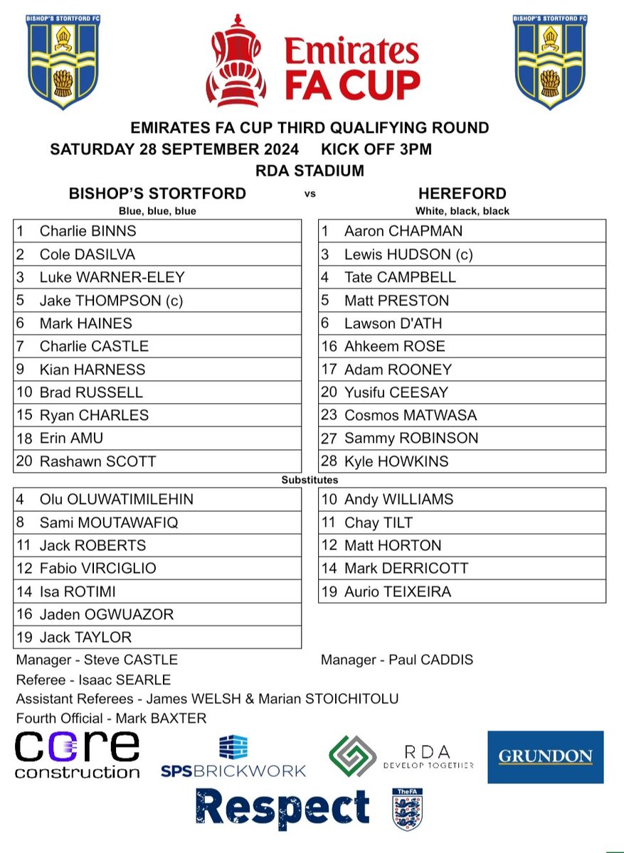 BSFCTheBlues's tweet photo. 👕 TEAM NEWS 👕

Here's how the sides line-up this afternoon.

@EmiratesFACup 
@HerefordFC 
#AllezLesBleus 🔵⚪ https://t.co/5ntO1qdcAF