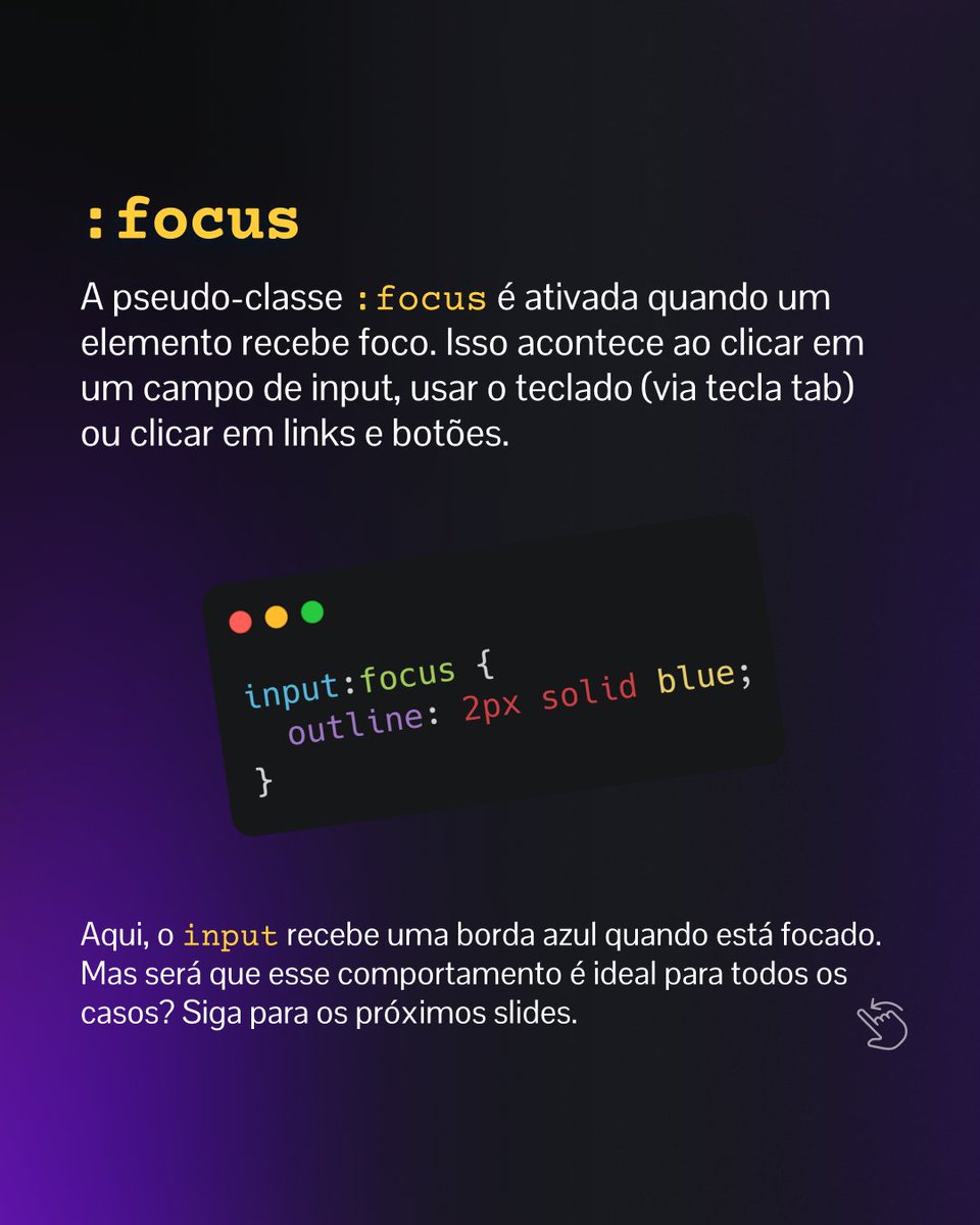 serlivcursos's tweet image. Aumente a Acessibilidade do Seu Site com CSS
Você sabe a diferença entre :focus e :focus-visible?
#CSS #FocusCSS #AcessibilidadeWeb #DesenvolvimentoWeb #WebDesign #AcessibilidadeDigital #DicasCSS #FrontEnd #ProgramaçãoWeb #DevLife #AprenderCSS #webdev #HTML #CursosOnline