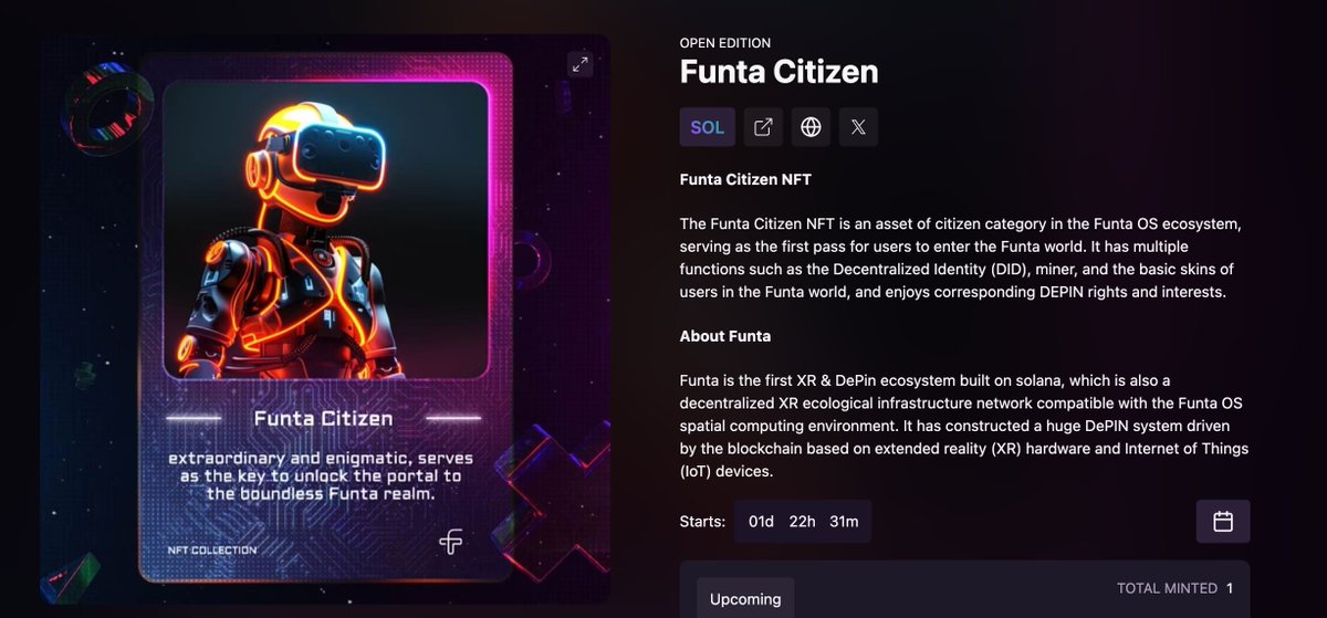 Funta_Web3's tweet image. 🎉Hello all! #Funta Citizen NFT will be minted in the @MagicEden Open Edition section. 

⏰ Minting starts: September 30, 12:00 PM (UTC)
💰Price per NFT: 0.004 SOL
🪢 Minting link: magiceden.io/launchpad/funt…

🙏Apologies for postponement of minting the Funta Citizen NFT due to…