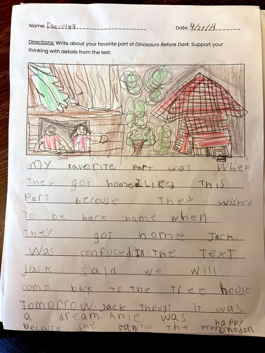 Mrs.Cook (@mrscook_64) on Twitter photo This week, we finished reading Dinosaurs Before Dark by <a href="/MaryPopeOsborne/">Mary Pope Osborne</a> 🦖🦕 Students were excited to write about their favorite part + are learning to include details from the text to support their thinking. 🧠 #duallanguage #thirdgrade <a href="/AmericanReading/">American Reading</a> <a href="/EmilyDSanz/">Emily Sanz, Ed.D</a> This week, we finished reading Dinosaurs Before Dark by <a href="/MaryPopeOsborne/">Mary Pope Osborne</a> 🦖🦕 Students were excited to write about their favorite part + are learning to include details from the text to support their thinking. 🧠 #duallanguage #thirdgrade <a href="/AmericanReading/">American Reading</a> <a href="/EmilyDSanz/">Emily Sanz, Ed.D</a>
