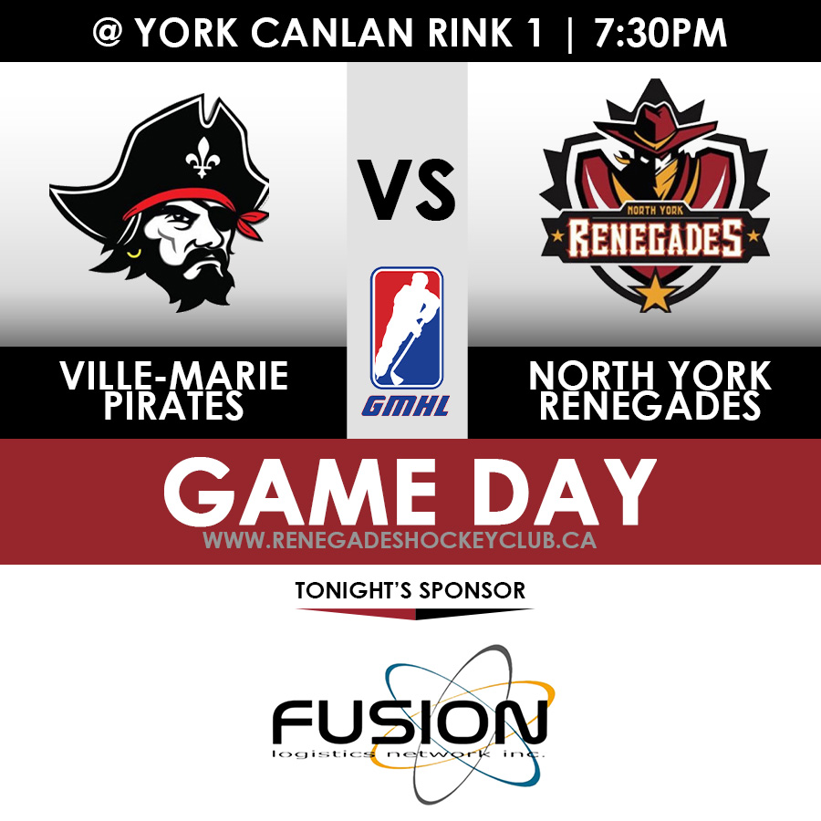 YOUR Renegades welcome the Vlle-Marie Piratesi to York Canlan tonight in a rare regular season GMHL matchup!

If you can't make it to the rink, you can catch the game on GMHLTV.
#unitedinred #hockey #hockeydevelopment #juniorhockey
