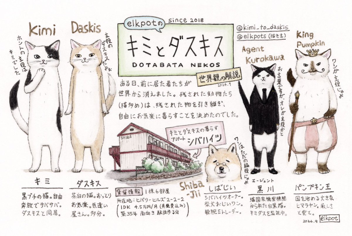 kimi_to_daskis's tweet image. 🆕【キミとダスキスの世界解説😸😽】
今まで世界観をちゃんと説明したことなかったので、改めて描きました📝
読まなくても楽しめます。
読んだらもっと楽しめるかも?😁
今後とも猫ズをよろしくお願いします🙇
(描き主:@elkpots )