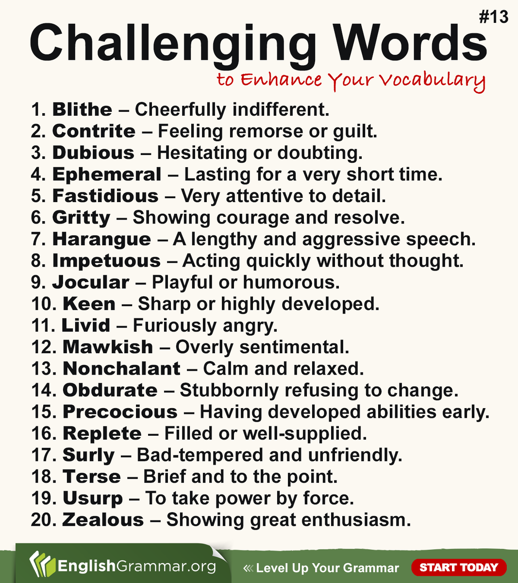 GrammarUpdates's tweet image. Challenging Words #13 #English #vocabulary