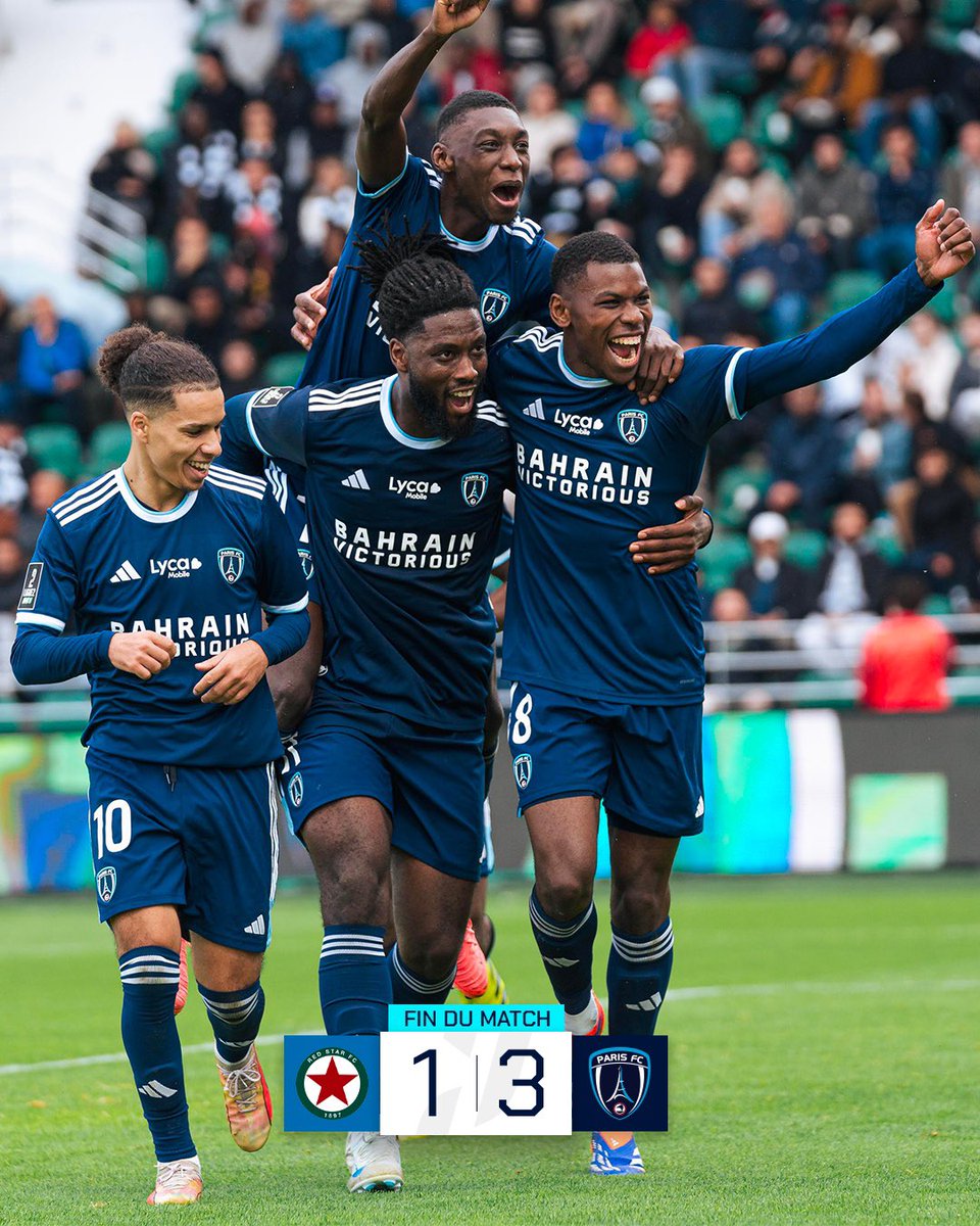 ParisFC's tweet photo. 🔚 𝐅𝐈𝐍 𝐃𝐔 𝐌𝐀𝐓𝐂𝐇 😍

𝑈𝑁 𝐷𝐸𝑅𝐵𝑌, 𝐶̧𝐴 𝑆𝐸 𝐺𝐴𝐺𝑁𝐸. 

Face au @RedStarFC , le Paris FC s’impose et repart avec 3 points CRUCIAUX. 

Nous sommes provisoirement leader de @Ligue2BKT 🔥

#REDPFC https://t.co/aCmiIl1olR