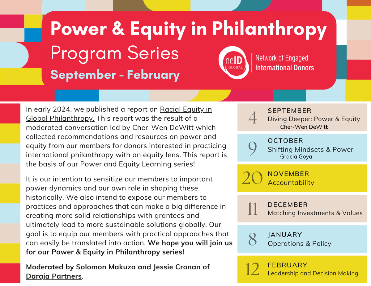 NEID Global (@neidonors) on Twitter photo It's not too late to sign up for <a href="/NEIDonors/">NEID Global</a>' Power and Equity Series!
Register here: ow.ly/HOXu50TxIhv
#NEIDonors #PowerAndEquity #DarajaPartners #SocialImpact #Nonprofit #Philanthropy #EquityMatters #ChangeMakers #ImpactInvesting It's not too late to sign up for <a href="/NEIDonors/">NEID Global</a>' Power and Equity Series!
Register here: ow.ly/HOXu50TxIhv
#NEIDonors #PowerAndEquity #DarajaPartners #SocialImpact #Nonprofit #Philanthropy #EquityMatters #ChangeMakers #ImpactInvesting