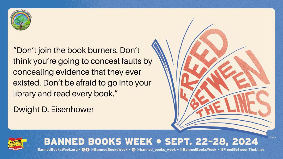 This week, we're recognizing Banned Books Week and hope you'll join us in celebrating your Freedom to Read when you “Freed Between the Lines”. #BannedBooksWeek #BannedBooksWeek2024