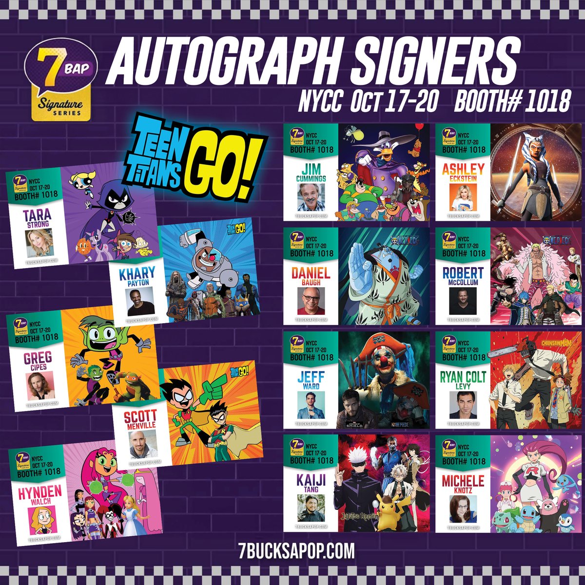 NY_Comic_Con's tweet photo. Talk about stacked! 🥞 @7BucksAPop is bringing in a full slate of iconic voice actors to NYCC Oct 17-20. From Teen Titans, The Powerpuff Girls, One Piece, Adventure Time, Pokémon, Winnie the Pooh, to so many more shows that animated our entire childhoods – make sure to stop by Booth #1018 and meet these living legends 🤩 Limited NYCC tickets remain, grab yours before it’s too late: https://t.co/PyTYCGX1DU

For pricing and signing schedules, visit: https://t.co/1JvEVY6t3r