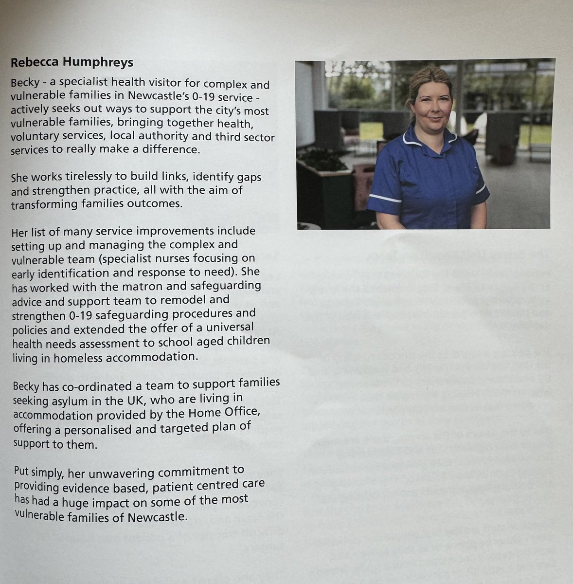 NUTH0to19's tweet photo. Up against some very tough competition across @NewcastleHosps our very own Becky Humphrey - Specialist Health Visitor won 
Clinician of the Year 👏👏 🏆 @Newcastle_NHS thank you @iHealthVisiting https://t.co/JyT4uanwlF