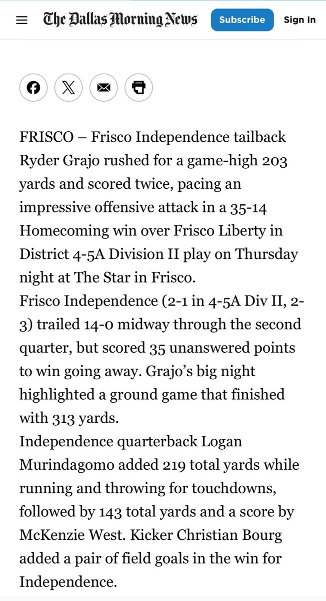 rygrajo's tweet photo. Thank you @dallasnews for the article.. couldn’t do it without my team and coaches! @Coach_BenMoran @CoachNickStokes ⚔️@IHSKnightsFB https://t.co/LFu03gjhZI
