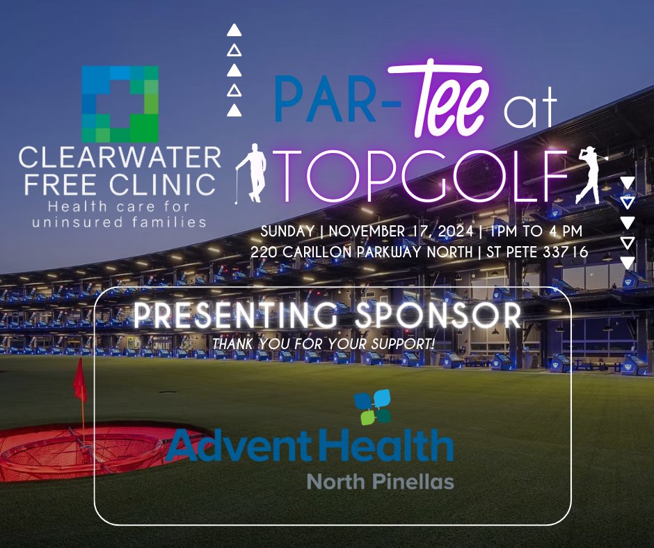 We are excited to announce AdventHealth North Pinellas as the Presenting Sponsor for our Topgolf Par-TEE ⛳ Swing into the giving season and join us on Sunday, November 17th at Topgolf in St. Pete!

Get your tickets today ➡️ bit.ly/2024partee