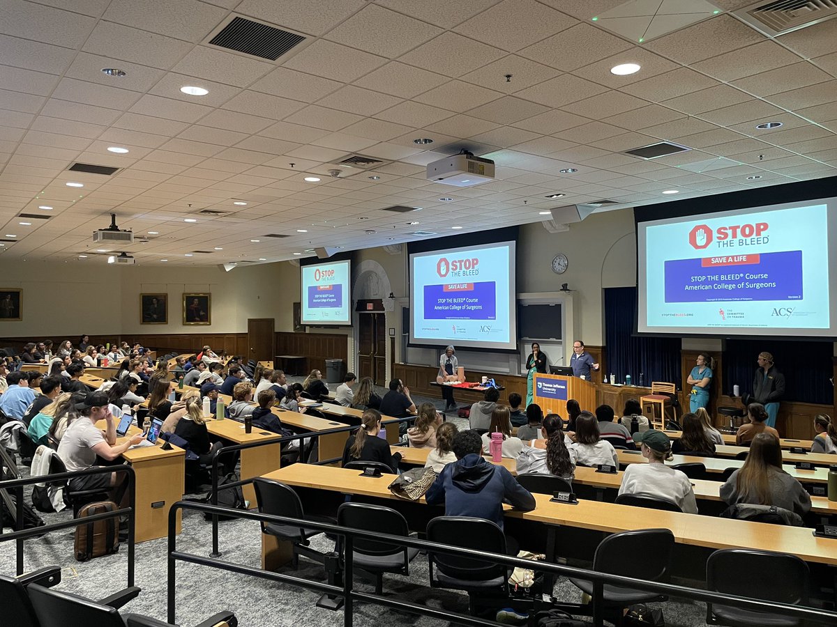 TJU_SRS's tweet image. Wednesday we trained 120+ medical students with @TJU_SRS on @StopTheBleed! The program started by Amrita Iyer ‘25 @amritaiyer , @JoshuaAMarksMD1, and Nora Kramer (Injury Prevention and Outreach Coordinator) 2 yrs ago to boost community preparedness re: bleeding interventions!