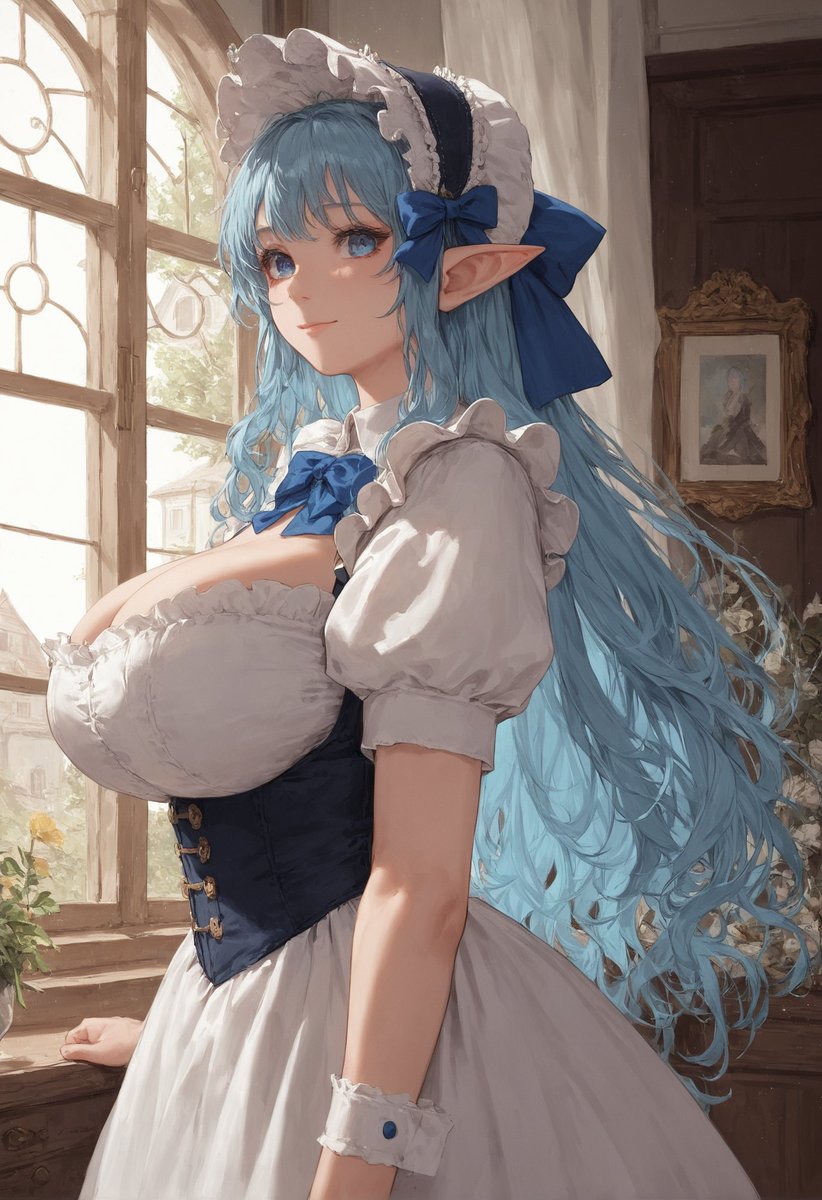 NorkDiffusion's tweet image. #AIart #aiwaifus #AIArtCommuity #stablediffusion #elves 
Ready to go to town and run some errands and sun herself.

Another one from the batch with an insane shelf bust