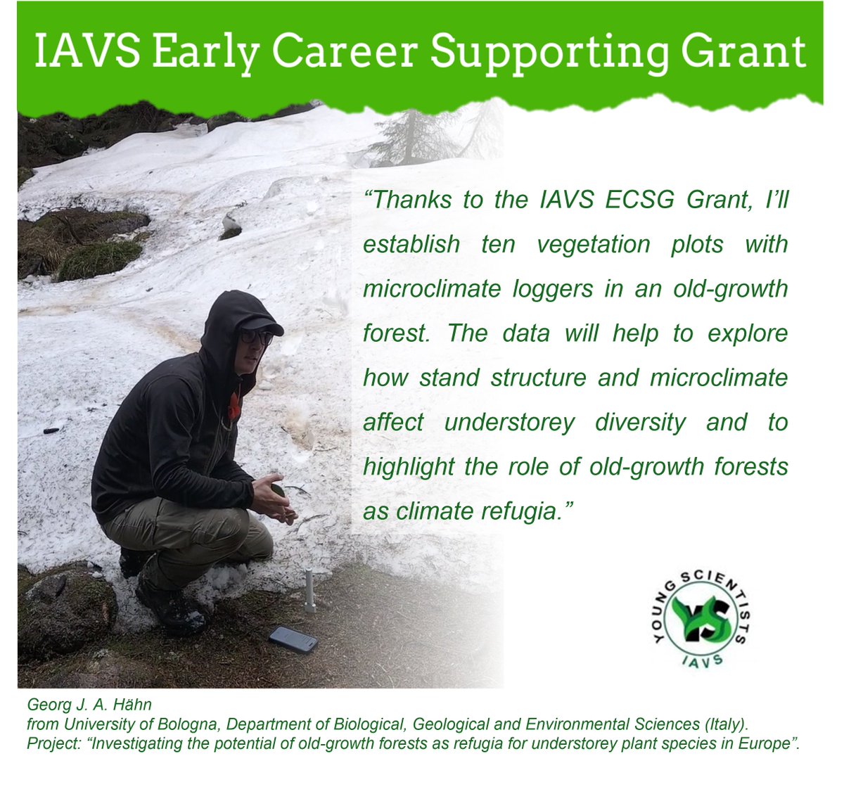 Georg Haehn was awarded the #EarlyCareerSupportingGrant 2024 sponsored by the Section Young Scientists of the International Association for Vegetation Science🌿
 Congratulations @GeorgHaehn !👏
#VegSci #IAVS