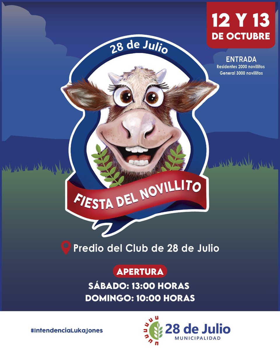 Canal12web's tweet photo. #Chubut | 🎉 Llega la primera edición de la "Fiesta del Novillito" en 28 de Julio

📍 La localidad se vestirá de fiesta los días 12 y 13 de octubre. Vecinos y turistas podrán disfrutar de dos jornadas con actividades, shows en vivo, gastronomía, feria y concursos.

🎙️ El broche de oro lo dará la presentación estelar de la banda cordobesa "Los Herrera".