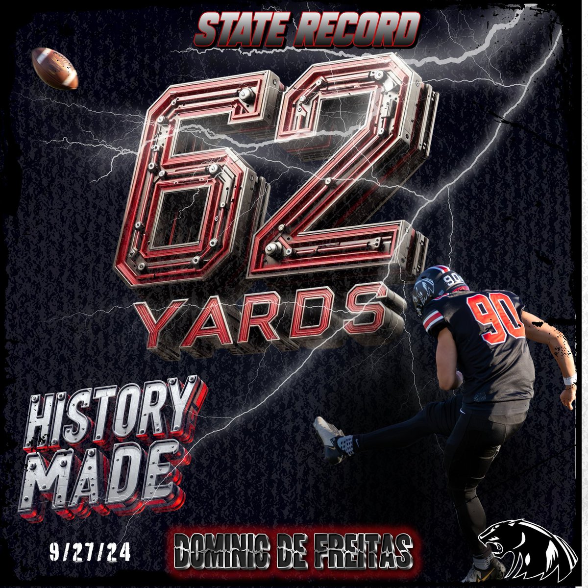Last night was one for the record books! After kicking a 60-yard field goal last week and breaking his own school record with a 55-yard kick against Leo in semi-state, <a href="/Domthebomb909/">Dominic De Freitas</a> sets the <a href="/IHSAA1/">IHSAA</a> record with a 62-yard bomb!
At NorthWood, we build champions and create legends!