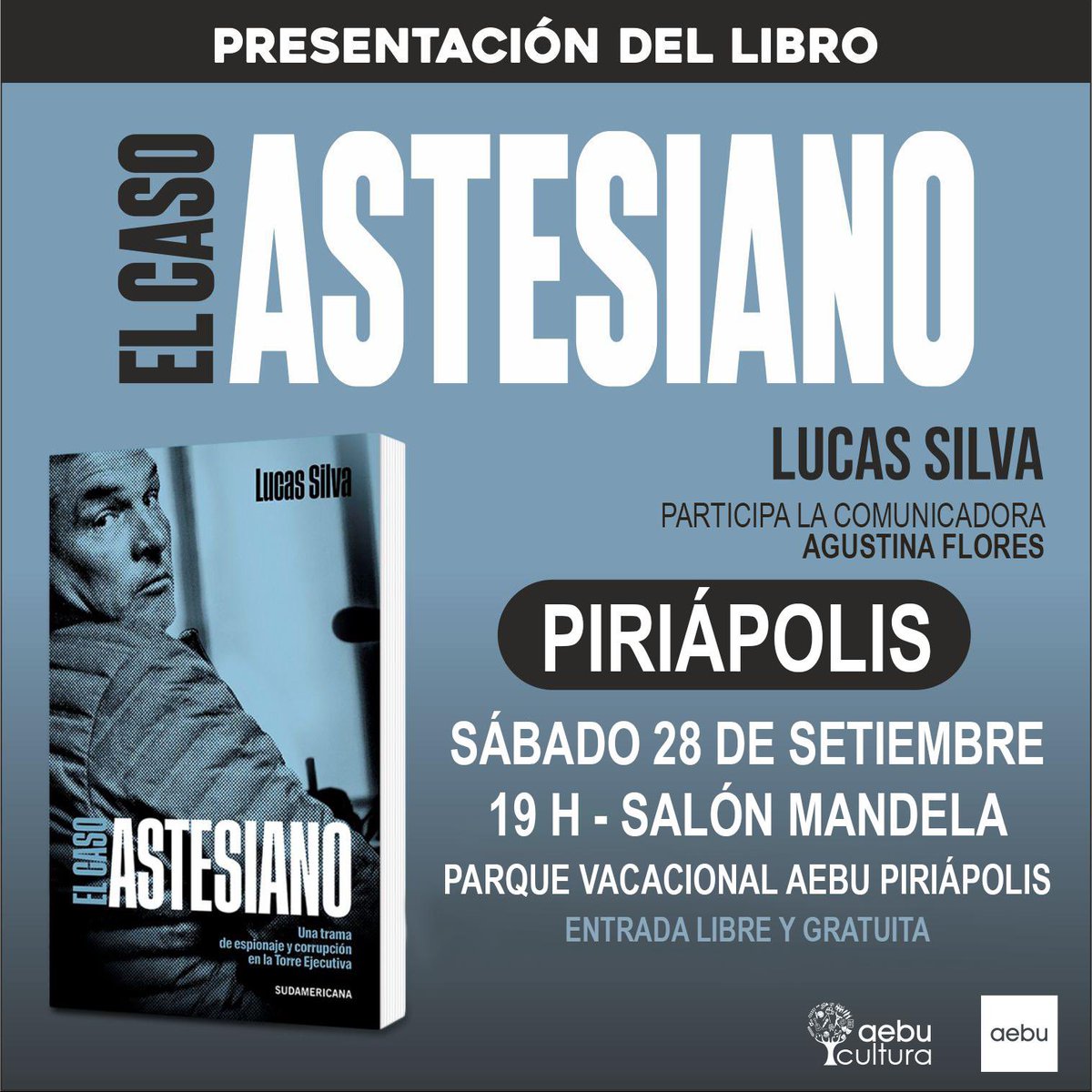 Esta tarde se presenta "El caso Astesiano" en Piriápolis. A partir de las 19.00 vamos a estar con la colega <a href="/AgusFlores5/">Agustina Flores</a> en el Parque Vacacional de AEBU <a href="/Aebu_Uruguay/">AEBU</a>