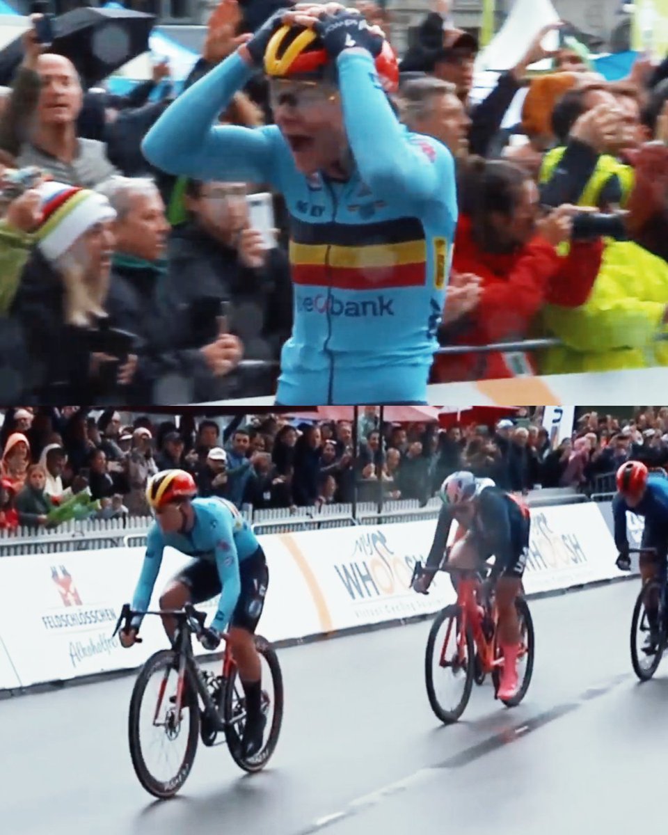 NBCSCycling's tweet photo. Lotte Kopecky wins the road race world title with American Chloe Dygert in second place! #Zurich2024 https://t.co/OJa1WtmisW