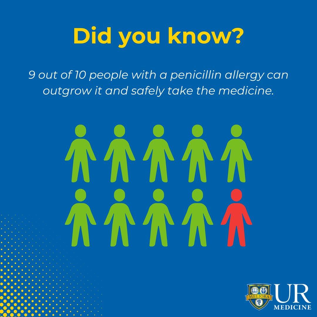 URMC Department of Medicine (@urmc_deptmed) on Twitter photo Today is #NationalPenicillinAllergyDay
Allergist Jessica Stern, MD, from <a href="/URMC_AIR/">URMC Allergy, Immunology, Rheumatology</a>, is spreading awareness about how and why many people outgrow their allergy.
Read All About It 📰 urmc.info/1Kl
<a href="/Jessicastern16/">Jessica Stern, MD, MS</a> <a href="/UR_Med/">UR Medicine</a> Today is #NationalPenicillinAllergyDay
Allergist Jessica Stern, MD, from <a href="/URMC_AIR/">URMC Allergy, Immunology, Rheumatology</a>, is spreading awareness about how and why many people outgrow their allergy.
Read All About It 📰 urmc.info/1Kl
<a href="/Jessicastern16/">Jessica Stern, MD, MS</a> <a href="/UR_Med/">UR Medicine</a>